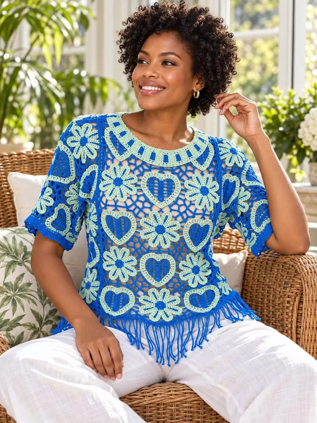 Floral openwork knit top
