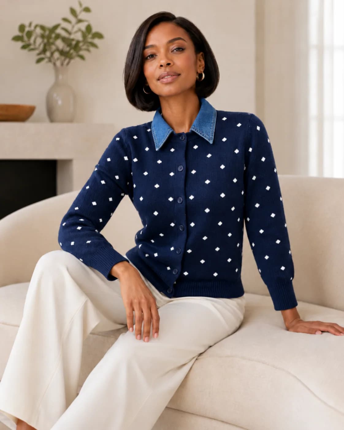 Dotted collar cardigan