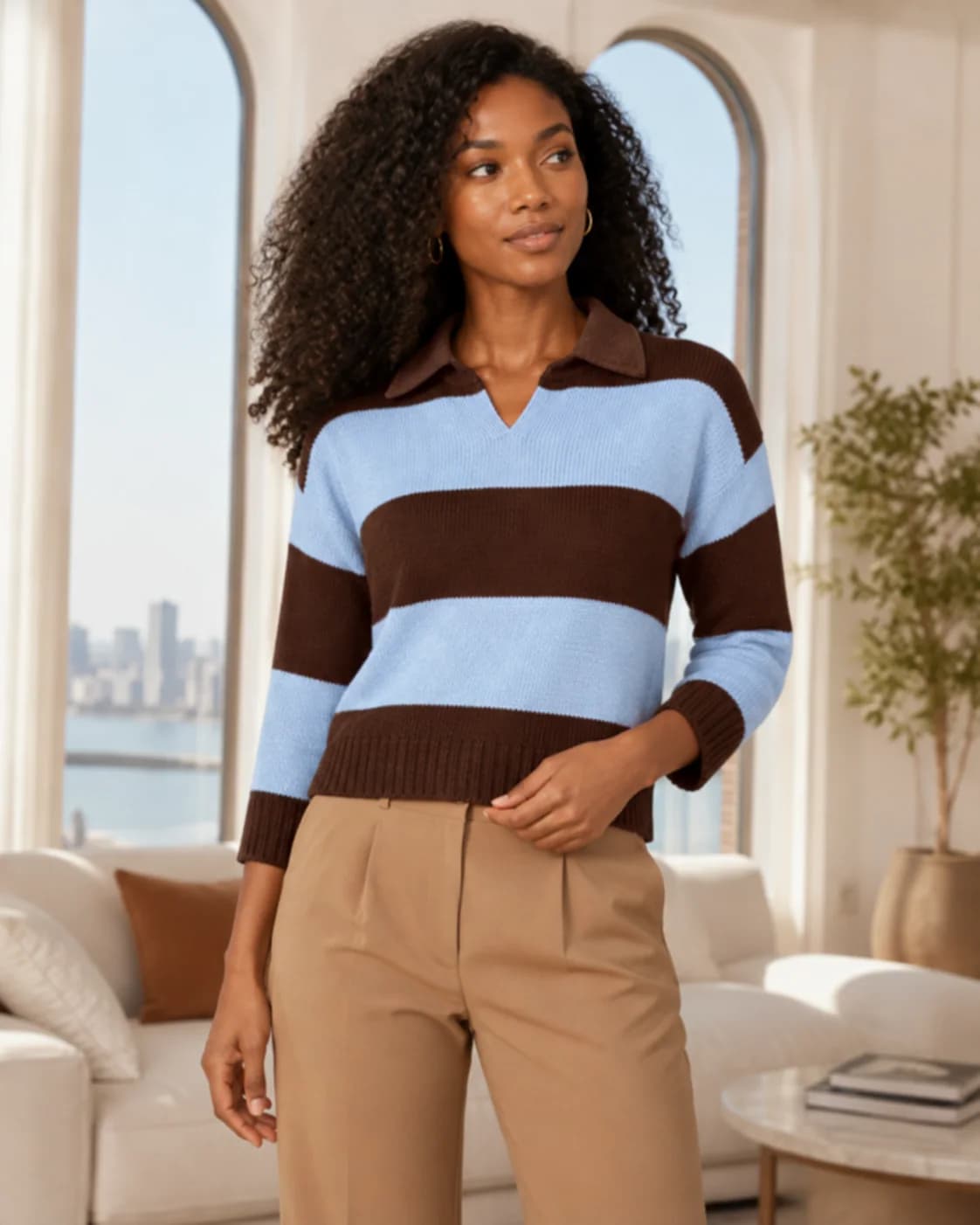 Striped knit pullover