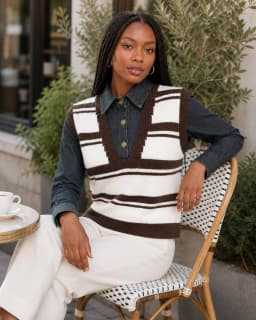 Striped V-neck knit vest thumbnail 2