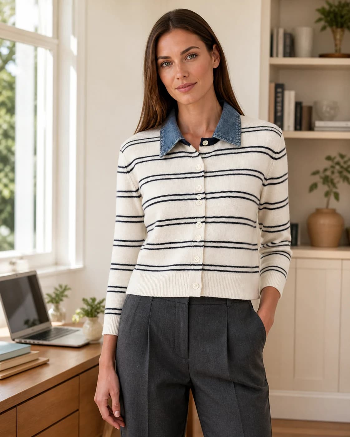 Fine-stripe knit pullover