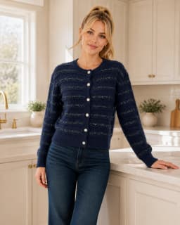 Tonal-stripe navy cardigan thumbnail 1