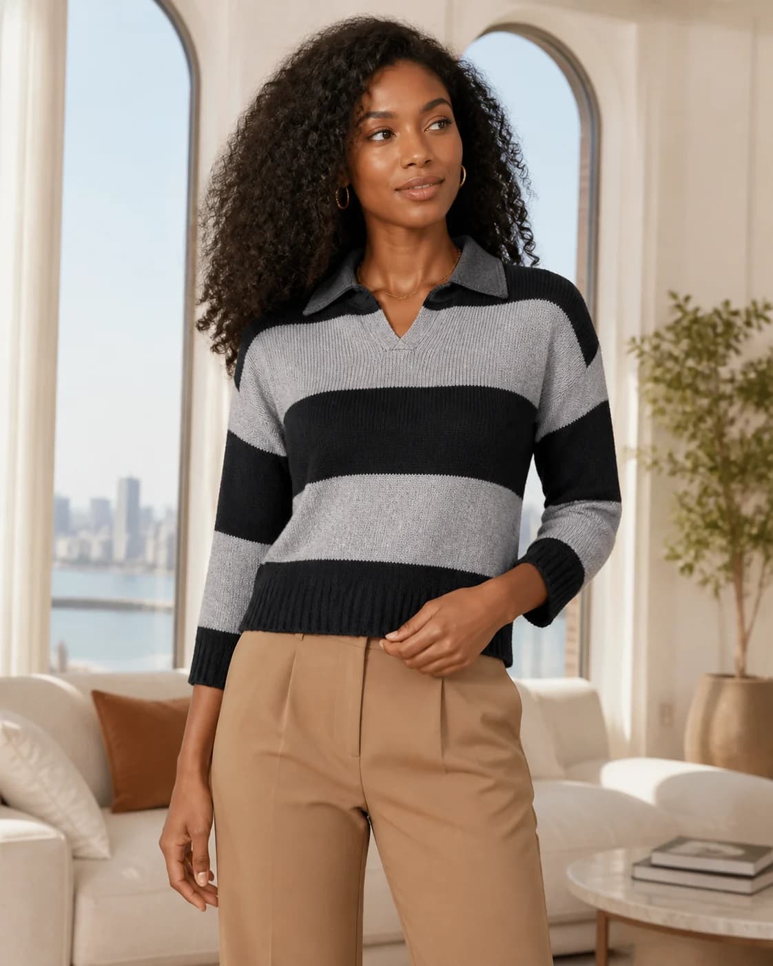 Wide-stripe relaxed pullover, view 1
