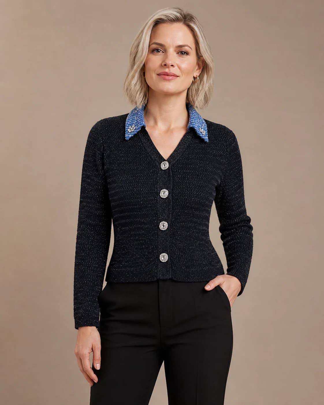 Textured black cardigan, view 1