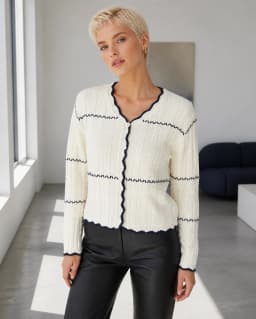 Contrast-line ivory cardigan thumbnail 1