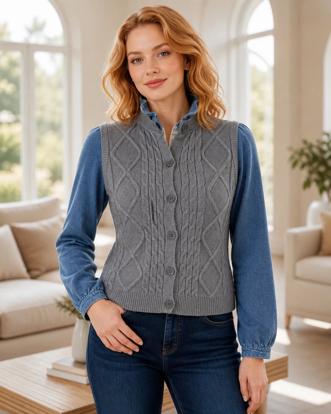 Cable-knit layering vest